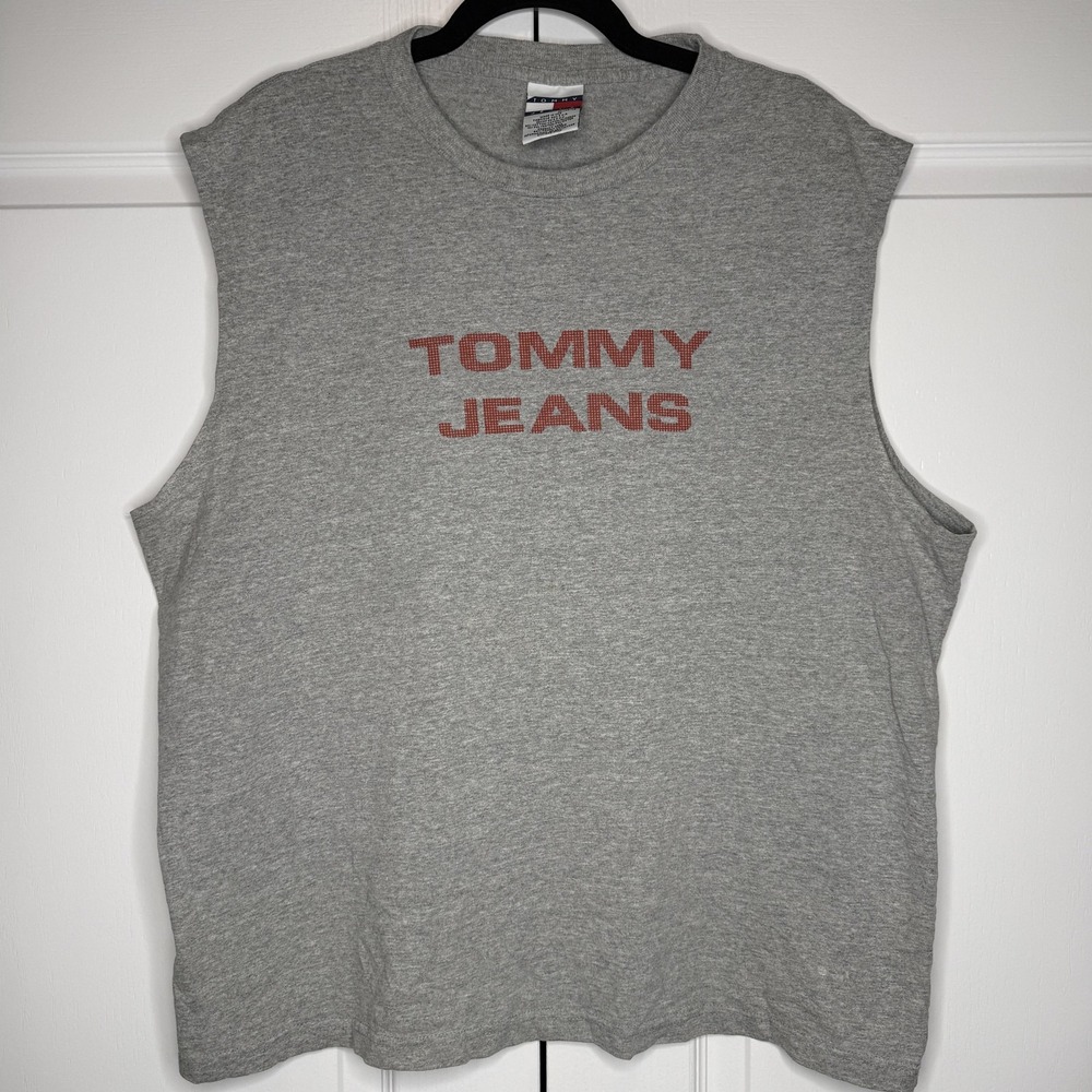 Tommy Jeans Shirt Mens XL Gray Sleeveless Muscle Tank Top Logo Graphic Crewneck